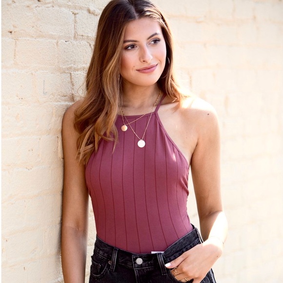 Free People Bridget Bodysuit Wine Halter Neck - Picture 5 of 16